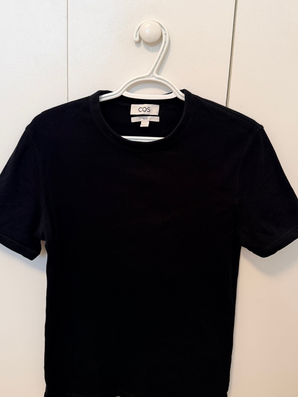 COS Womens Black Ribbed Crew Neck T-Shirt